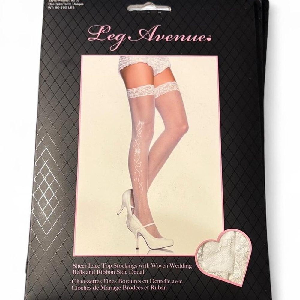 Leg Avenue White Sheer Lace-Top Bridal Thigh Highs